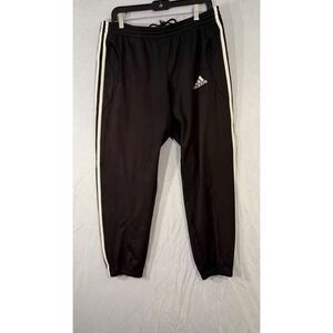 Adidas Boys Tapered 3 Stripe Joggers Black White Size Medium Clima365